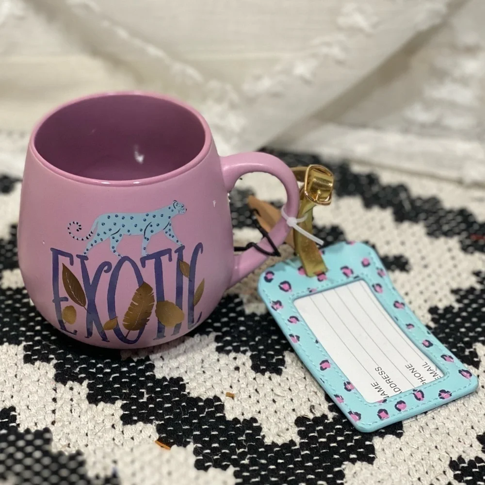 NWOT Exotic purple Jaguar mug with luggage tag by Urban Daisie